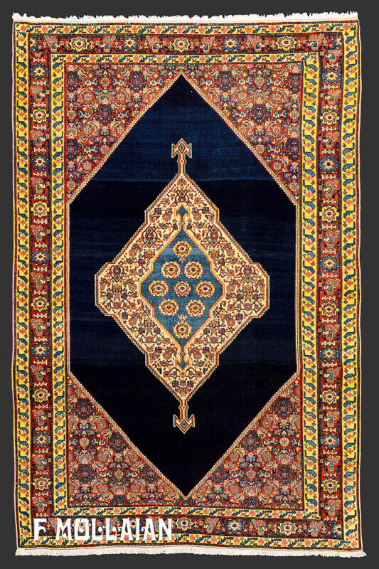 Antique Persian Senneh Multicolored Rug with Night Blue Field n °: 94917299